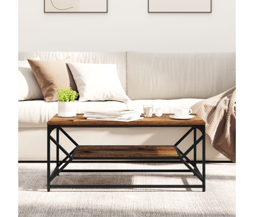 Mesa de café con estante de madera envejecida 90x50x40 cm, hecha de madera