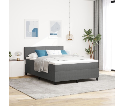 Cama con base tapizada  con colchón&luz LED gris 140x200 cm tela de pana