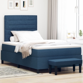 Cama Box Spring  con Colchón y Banco Azul 120x200 cm Tela