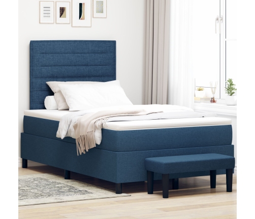 Cama Box Spring  con Colchón y Banco Azul 120x200 cm Tela