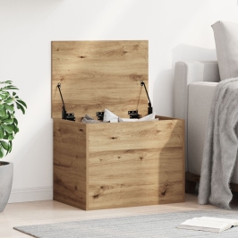 Caja de Almacenamiento  con Tapa Roble Artesanal 60x42x46 cm Madera Elaborada
