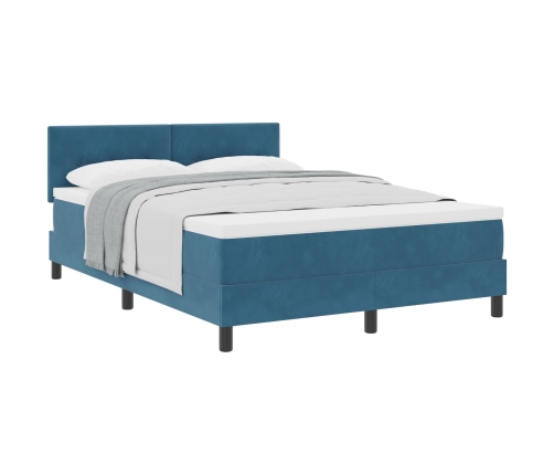 Cama Box Spring  con Colchón Azul Oscuro 160x200 cm de Terciopelo