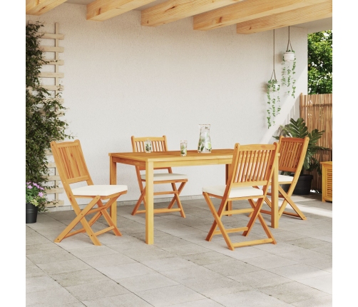 Sillas de Jardín Plegables  con Cojín Blanco 4pcs de Madera Sólida de Acacia