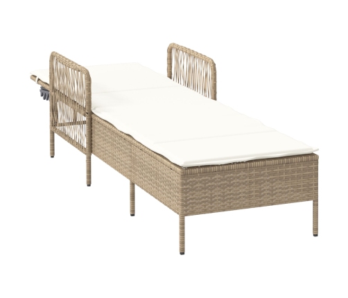 Tumbona Beige y blanco crema Ratán PE 157 x 55 x 92 cm Plegable