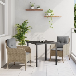 Conjunto de comedor de jardín  de 3 piezas con cojines Beige Poliratán