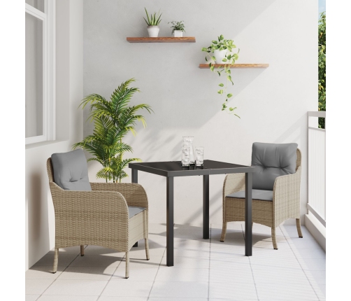 Conjunto de comedor de jardín  de 3 piezas con cojines Beige Poliratán
