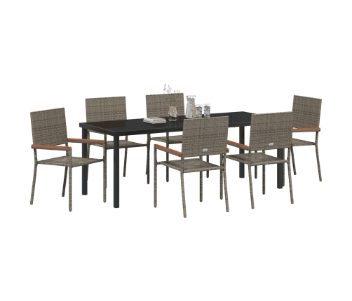 Conjunto de Comedor de Jardín de 7 Piezas  Gris Ratán Polímero