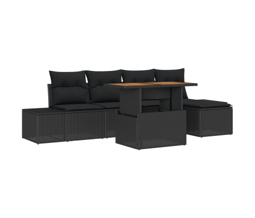 Conjunto de Comedor de Jardín de 6 Piezas con Cojines Negro Poliratán Acacia