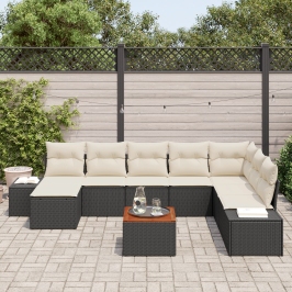 Conjunto de Sofás de Jardín  de 9 piezas con Cojines Negro Poliratán Acacia