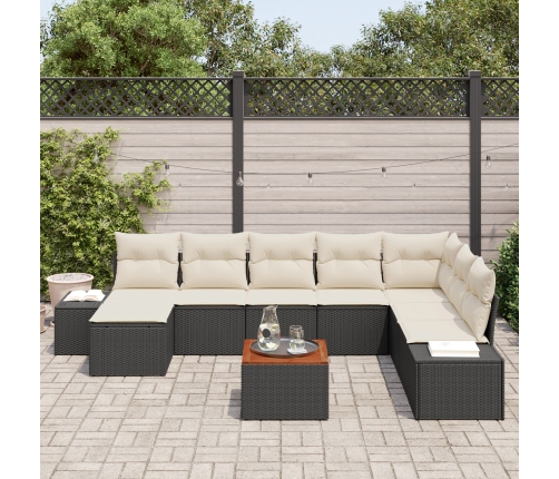 Conjunto de Sofás de Jardín  de 9 piezas con Cojines Negro Poliratán Acacia