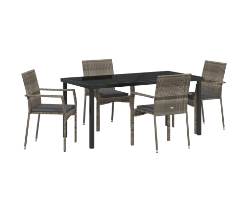 Conjunto de Comedor de Jardín  de 5 Piezas con Cojines en Gris Poliratán