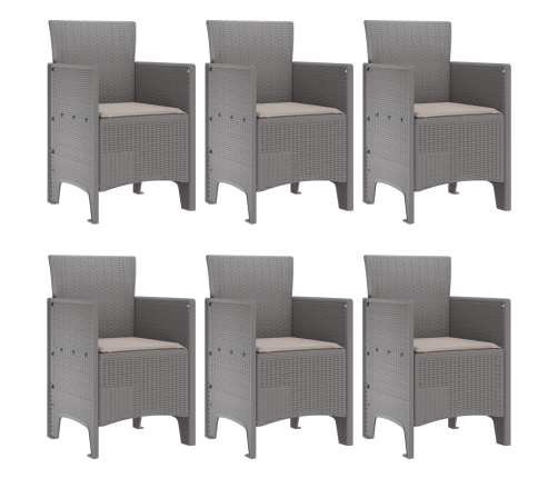 Juego de Comedor de Jardín de 7 Piezas con Cojines Gris Claro Poly Rattan
