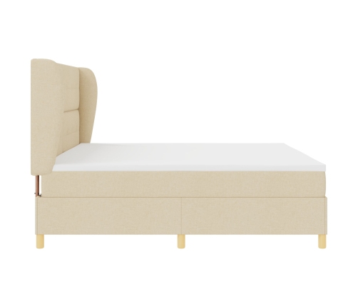 Cama con somier  y colchón, crema, 200x200 cm, tela