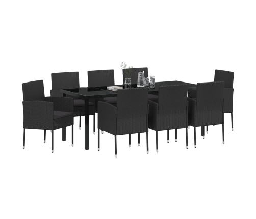 Juego de Comedor de Jardín de 9 Piezas  con Cojines de Ratán Negro