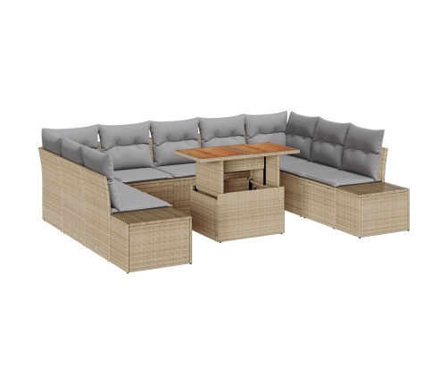 Conjunto de Sofá de Jardín  10 Piezas Beige, Gris Rattan, Poliéster
