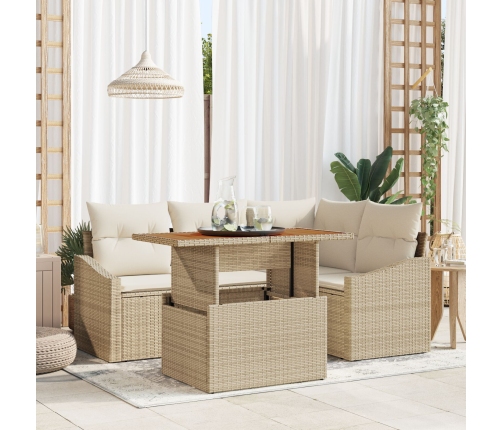 Juego de Comedor de Jardín de 5 Piezas con Cojines Beige de Ratán Poliéster Acacia