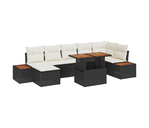 Juego de Comedor de Jardín de 8 Piezas con Cojines Negro Rattan Poliéster Acacia
