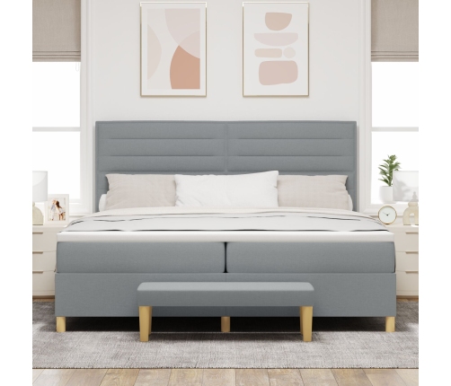 Cama Box Spring  con colchón y banco Gris Claro 200x200 cm Tela