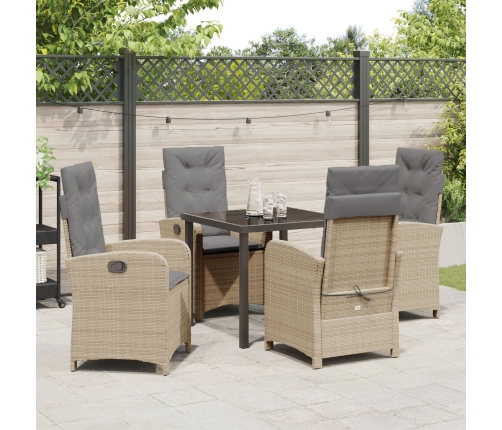 Juego de comedor de jardín de 5 piezas con cojines Beige Poliratán