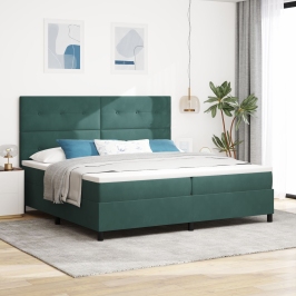 Cama Box Spring con Colchón Verde Oscuro 200x200 cm Terciopelo