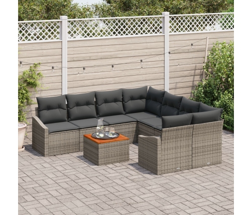 Conjunto de Sofá de Jardín  de 9 Piezas con Cojines Gris Poliratán Acacia