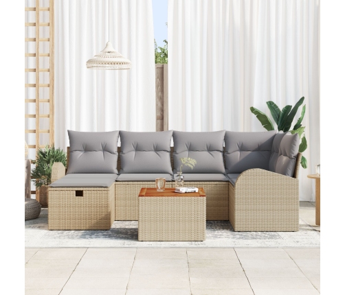 Juego de Sofá de Jardín de 7 Piezas con Cojines Beige Poliratán