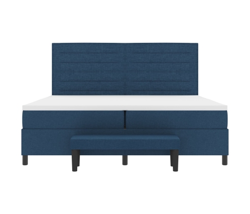 Cama Box Spring con Colchón y Banco Azul 200x200 cm Tela