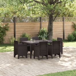 Juego de Comedor de Jardín de 7 Piezas Marrón Poliratan