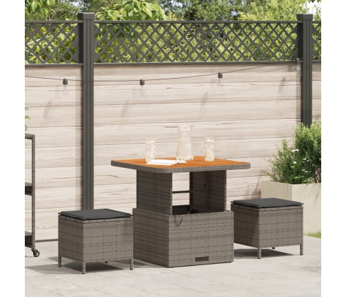 Conjunto de Comedor de Jardín de 3 Piezas con Cojines Gris de Poliratán y Acacia