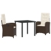 Set de comedor de jardín de 3 piezas con cojines - Rattan polimérico marrón