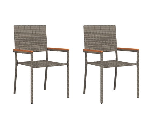 Sillas apilables de jardín  con cojines 2 pcs Gris Ratán Poliéster