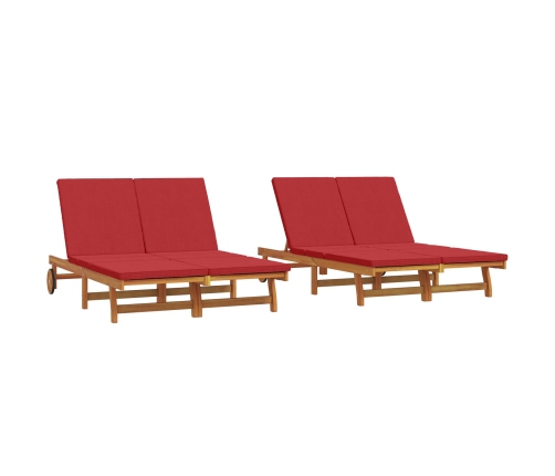 Sillón de sol doble  con ruedas y cojín de madera de acacia
