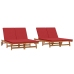 Sillón de sol doble  con ruedas y cojín de madera de acacia