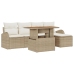 Conjunto de Comedor de Jardín de 6 Piezas con Cojines Beige de Poliratán y Acacia