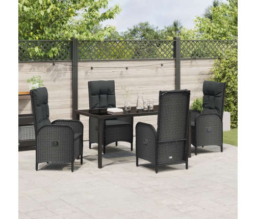 Conjunto de Comedor de Jardín de 5 Piezas  Negro Ratán Poliéster