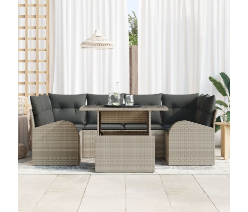Set de Sofá de Jardín de 7 Piezas con Cojines de Ratán Sintético Gris Claro