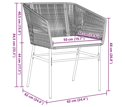 Set de Comedor de Jardín  de 3 piezas con Cojines Negro Poliratán