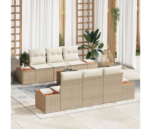 Conjunto de Sofá de Jardín de 7 Piezas con Cojines Beige Poliratán Acacia
