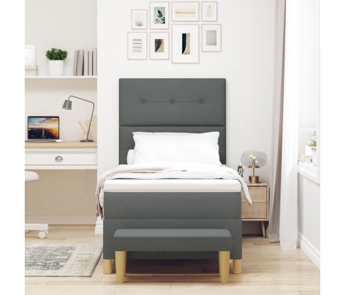 Cama con Sommier y Banco Gris Oscuro 100x200 cm Tela