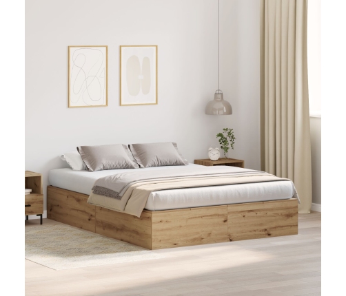 Cama con Almacenamiento Roble Artesanal Madera Elaborada Doble