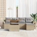 Juego de Comedor de Jardín de 6 piezas con Cojines Beige Ratán Poli Acacia