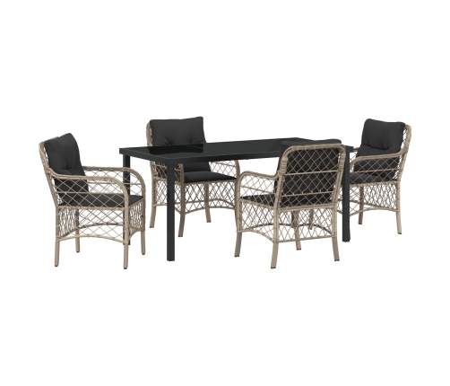 Set de Comedor de Jardín de 5 Piezas con Cojines Gris Claro Rattan PE