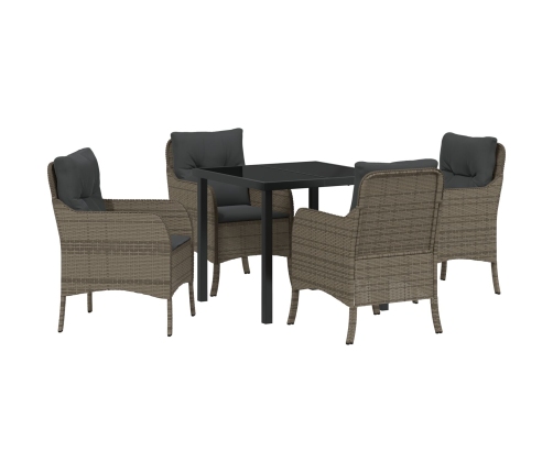 Conjunto de Comedor de Jardín  de 5 Piezas con Cojines Gris Poliratán