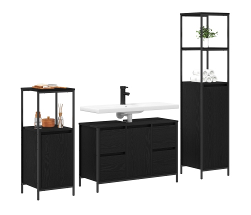Juego de Muebles de Baño de 3 Piezas - Madera Ingenierizada en Negro Roble