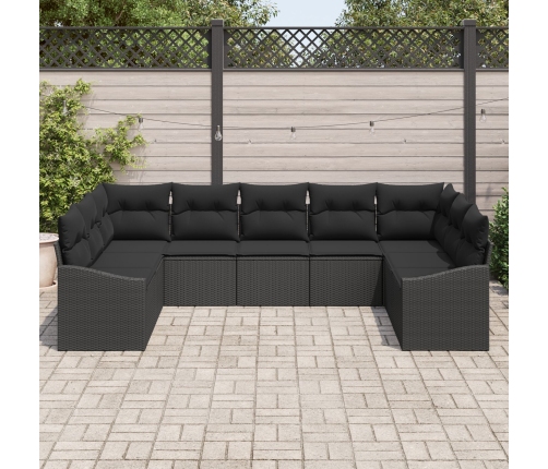 Set de Sofá de Jardín Set de 9 Negro Poliratán, Poliéster, Acero