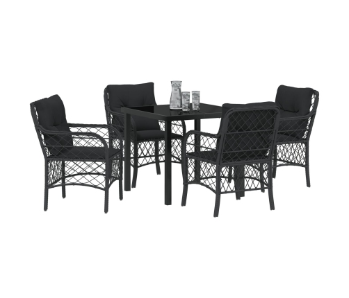 Set de Comedor de Jardín de 5 Piezas con Cojines de Poliratán Negro