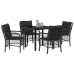 Set de Comedor de Jardín de 5 Piezas con Cojines de Poliratán Negro