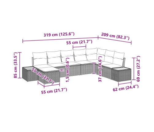 Set de Sofá de Jardín  de 8 Piezas con Cojines Beige de Ratán Poliéster
