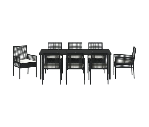 Juego de Comedor de Jardín de 9 Piezas con Cojines Negro Poliratán