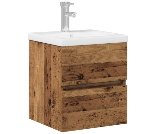 Gabinete de lavabo  con lavabo integrado Madera negra madera compuesta, Gabinete de lavabo  Madera vieja 41x38,5x45 cm Madera compuesta